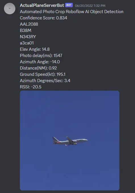 Discord bot posting an actual image it has taken of a plane